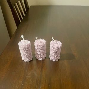 3 Rose Pillar Candles Scent: Monet Garden Color: Iliac